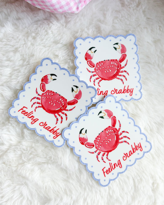 Feeling Crabby Sticker - The Bean Workshop - bookish sticker, cottagecore, crab sticker, cute sticker, die cut sticker, e-reader sticker, funny sticker, kindle sticker, laptop sticker, waterproof sticker