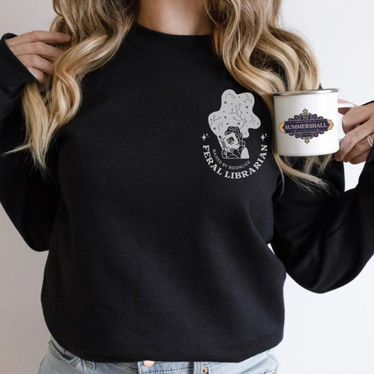 Feral Librarian Raised by Booklice Sweater - The Bean Workshop - margaret rogerson, sorcery of thorns, sweatshirt