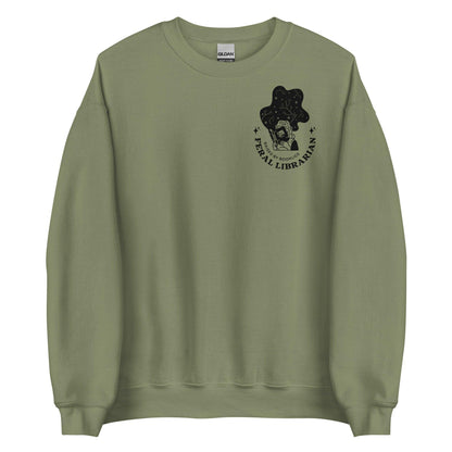Feral Librarian Raised by Booklice Sweatshirt - The Bean Workshop - margaret rogerson, sorcery of thorns, sweatshirt