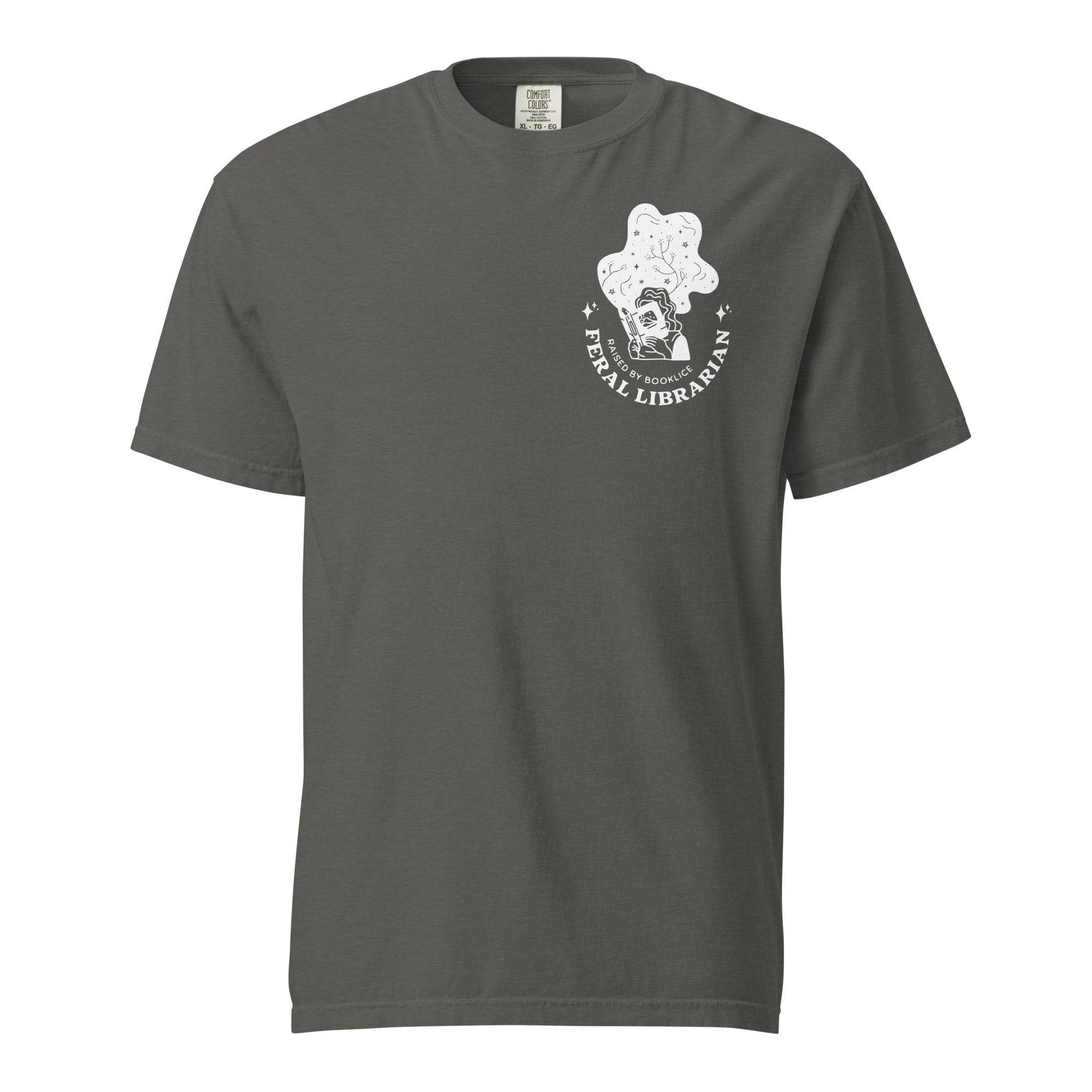 Feral Librarian Raised by Booklice Tee Shirt - The Bean Workshop - Booklice, Feral Librarian, Margaret Rogerson, Sorcery of Thorns, t-shirt, tee