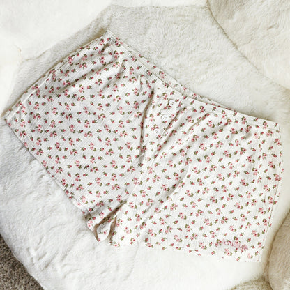 Floral Low Rise Embroidered Bookish Shorts - The Bean Workshop - bookish, Loungewear, shorts