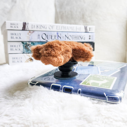 Fluffy Bear Plush Foldable Adhesive Kindle Grip - The Bean Workshop - kindle grip, reading accessories