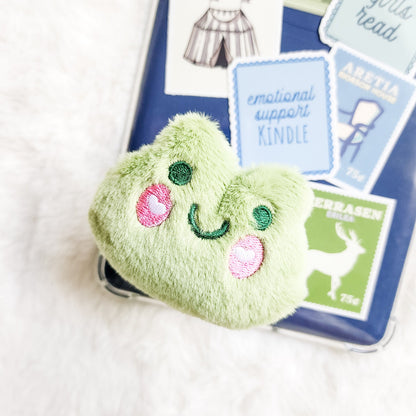 Fluffy Frog Plush Foldable Adhesive Kindle Grip - The Bean Workshop - kindle grip, reading accessories
