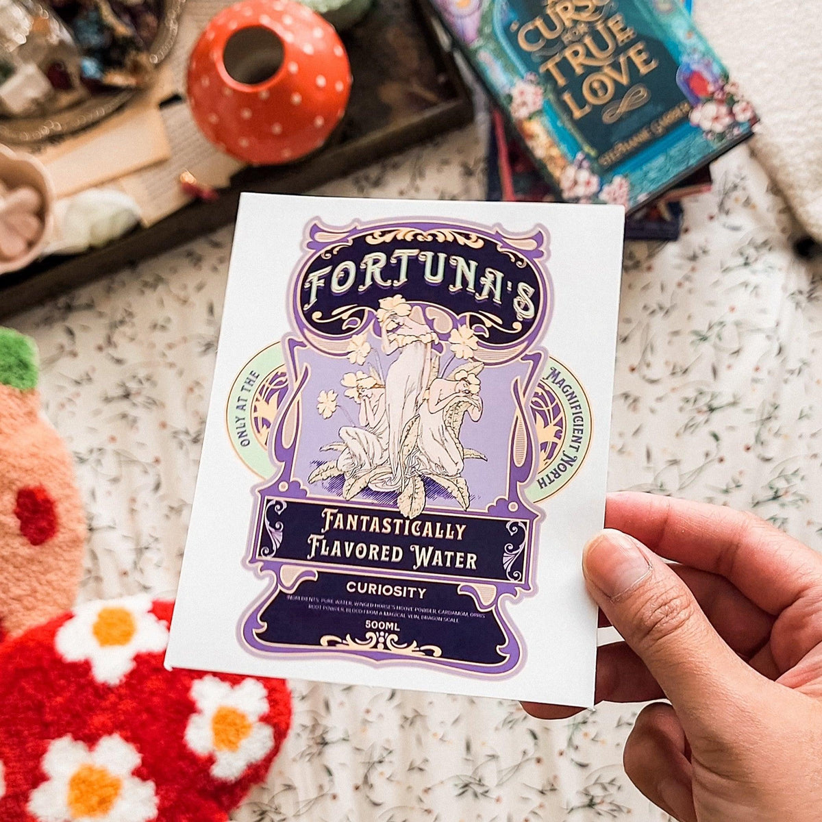 Fortuna's Fantastically Flavored Water Sticker - The Bean Workshop - Art Nouveau, Art Nouveau sticker, Bookish Gift, bookish sticker, decal, die cut sticker, evangeline fox, fantasy book sticker, fantasy romance sticker, Jacks, jacks prince of hearts, Journal decoration, kindle sticker, once upon a broken heart, ouabh, OUABH merch, stephanie garber, Stephanie Garber merch, sticker, Whimsical, whimsical sticker