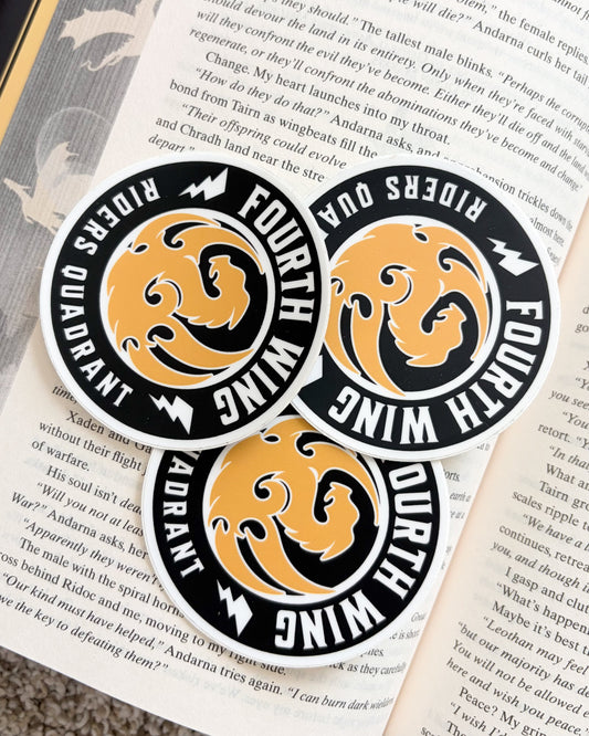 Fourth Wing Riders Quadrant Sticker - The Bean Workshop - Basgiath War College, Bookish Gift, bookish sticker, dain aetos, die cut sticker, Empyrean series, fourth wing, Fourth Wing Merch, Fourth Wing Sticker, IMOGEN CARDULO, Liam Mairi, rebecca yarros, Rebecca Yarros Sticker, rhiannon Matthias, Riders Quadrant, ridoc gamlyn, sticker, vinyl sticker, violet sorrengail, xaden riorson