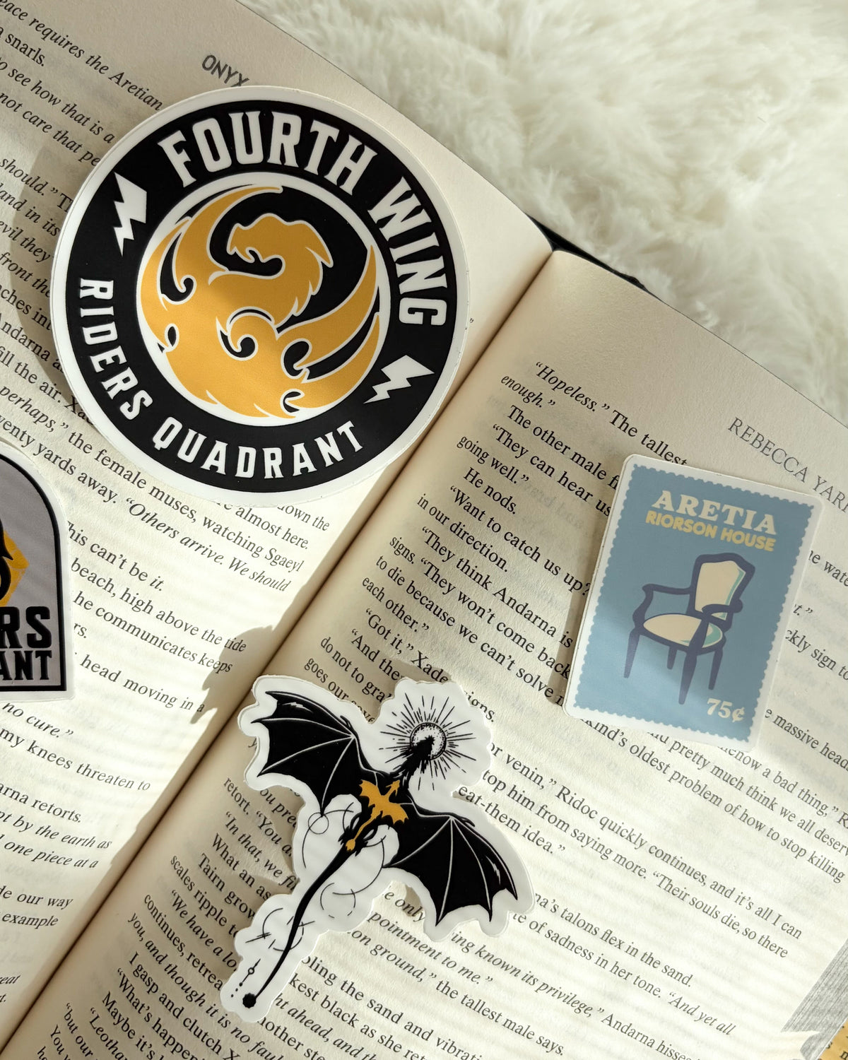 Fourth Wing Sticker Bundle | Set of 6 | Rebecca Yarros Bookish Stickers - The Bean Workshop - Basgiath War College, book lover sticker, Bookish Gift, bookish sticker, die cut sticker, dragon sticker, Empyrean series, fantasy sticker, fourth wing, Fourth Wing merch, Fourth Wing Sticker, gift for book lovers, Iron Flame, journal sticker, laptop sticker, rebecca yarros, Rebecca Yarros Sticker, Riders Quadrant, sticker, sticker bundle, vinyl sticker, Violet Sorrengail, Xaden Riorson