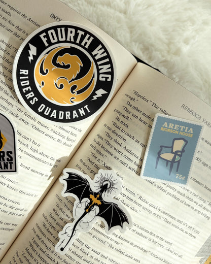 Fourth Wing Sticker Bundle | Set of 6 | Rebecca Yarros Bookish Stickers - The Bean Workshop - Basgiath War College, book lover sticker, Bookish Gift, bookish sticker, die cut sticker, dragon sticker, Empyrean series, fantasy sticker, fourth wing, Fourth Wing merch, Fourth Wing Sticker, gift for book lovers, Iron Flame, journal sticker, laptop sticker, rebecca yarros, Rebecca Yarros Sticker, Riders Quadrant, sticker, sticker bundle, vinyl sticker, Violet Sorrengail, Xaden Riorson
