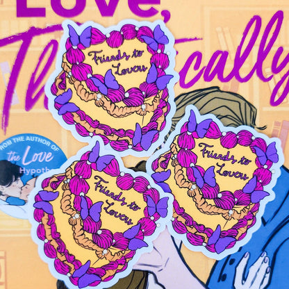 Friends to Lovers Book Trope Retro Cake Sticker - The Bean Workshop - book lover gift, book trope, book trope sticker, Bookish Accessories, Bookish Gift, bookish sticker, butterfly sticker, die cut sticker, friends to lovers, kindle sticker, reading sticker, retro cake sticker, romance reader, slow burn, sticker
