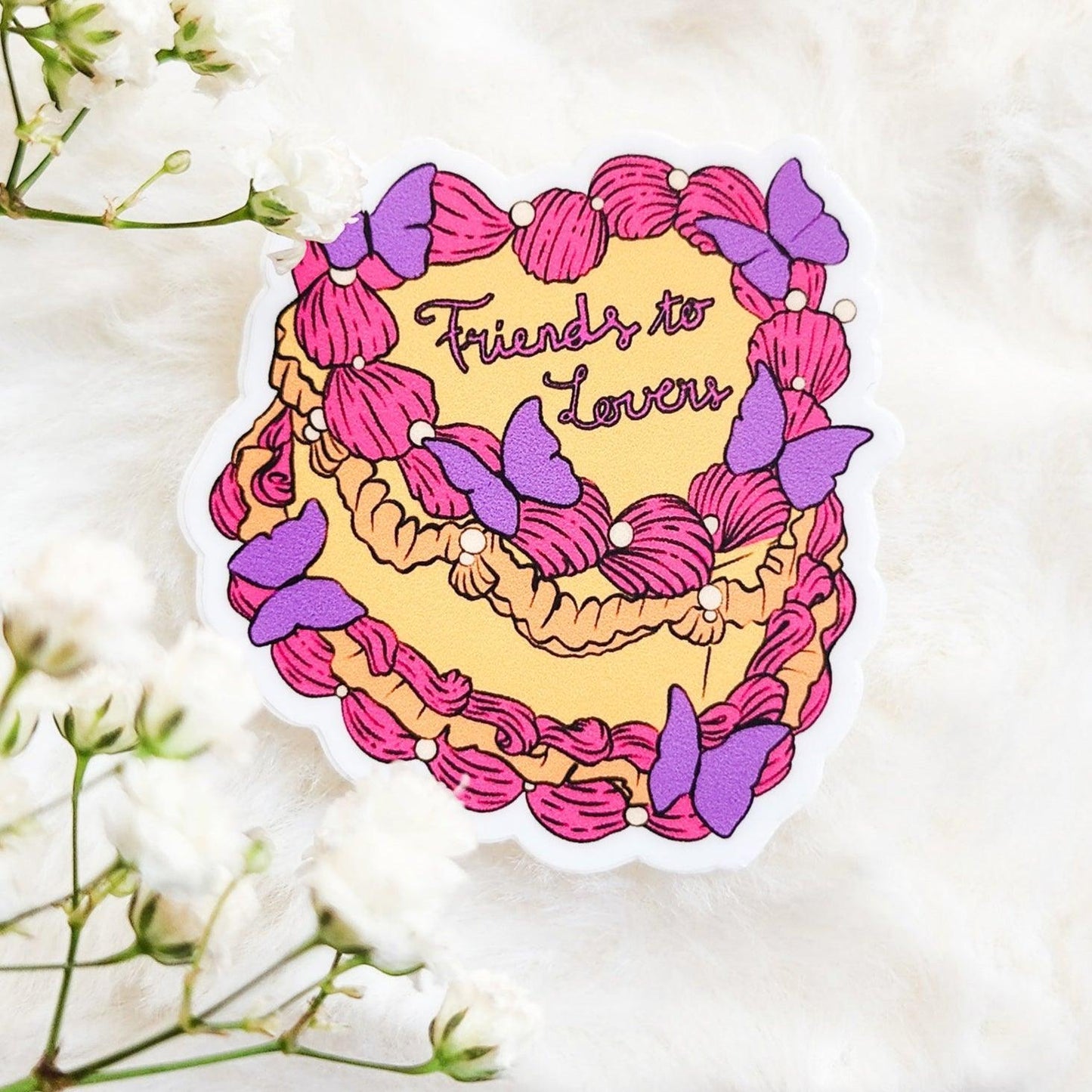 Friends to Lovers Book Trope Retro Cake Sticker - The Bean Workshop - book trope, sticker