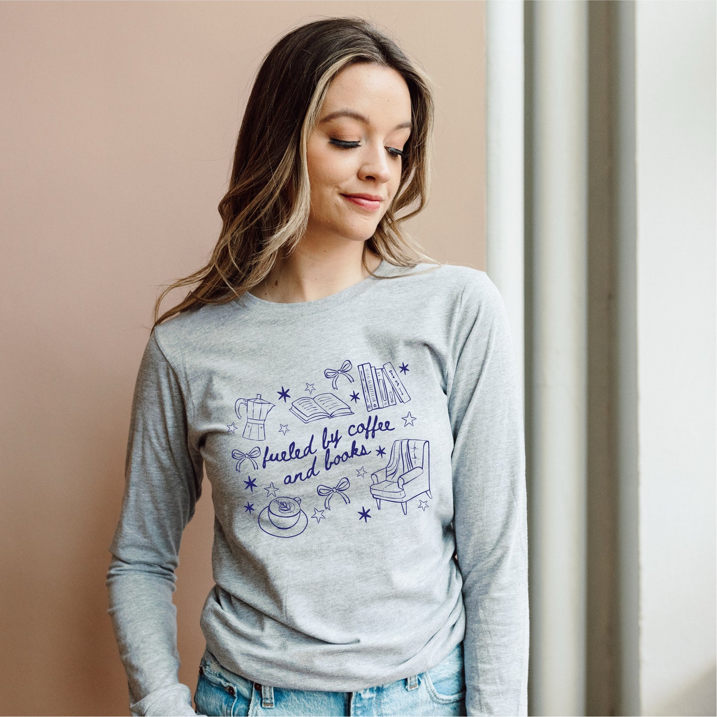 Fueled by Coffee and Books Long Sleeve Tee