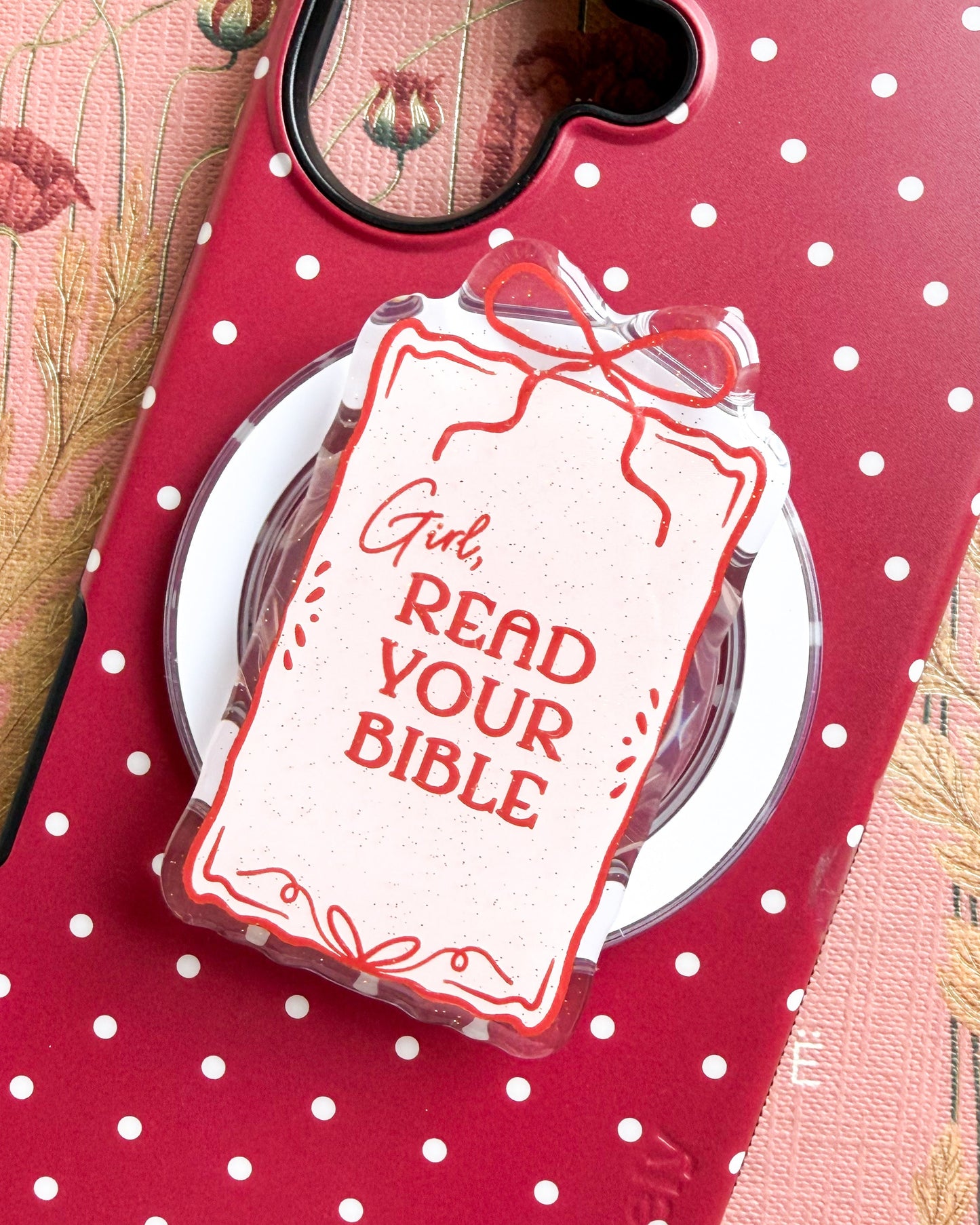 Girl Read Your Bible Coquette Magnetic Kindle Grip or Phone Holder