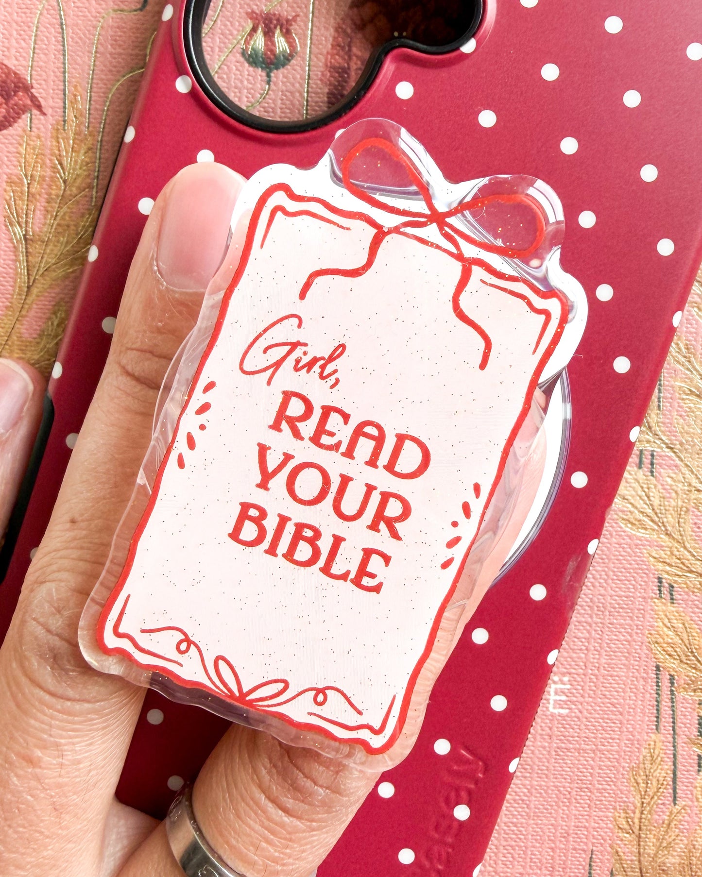 Girl Read Your Bible Coquette Magnetic Kindle Grip or Phone Holder