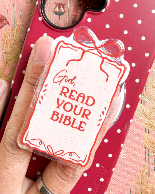 Girl Read Your Bible Coquette Magnetic Kindle Grip or Phone Holder