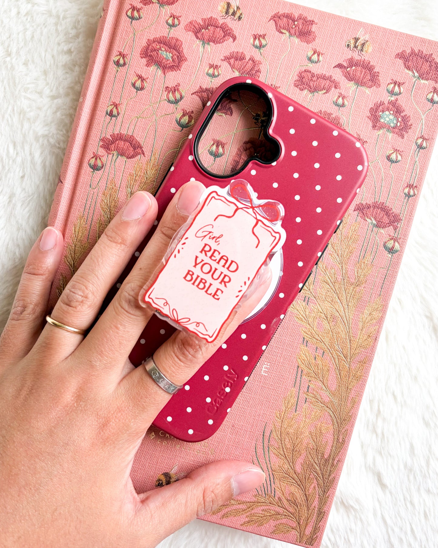 Girl Read Your Bible Coquette Magnetic Kindle Grip or Phone Holder