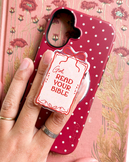Girl Read Your Bible Coquette Magnetic Kindle Grip or Phone Holder