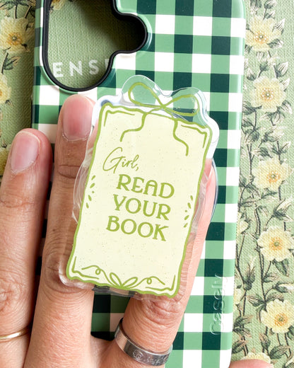 Girl Read Your Book Coquette Magnetic Kindle Grip or Phone Holder