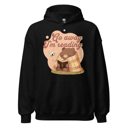 Go Away I'm Reading Hoodie - The Bean Workshop - Book Hoodie, Cozy Bear Reading Pullover, Cozycore, fall, Funny Introvert Bookworm Hoodie, Gift for Book Lover, Go Away I'm Reading Hoodie, Graphic Hoodie, Hoodie, Introvert Humor., Loungewear, Reading Bear, Retro Aesthetic, Sassy Quote