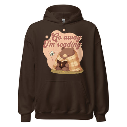 Go Away I'm Reading Hoodie - The Bean Workshop - Book Hoodie, Cozy Bear Reading Pullover, Cozycore, fall, Funny Introvert Bookworm Hoodie, Gift for Book Lover, Go Away I'm Reading Hoodie, Graphic Hoodie, Hoodie, Introvert Humor., Loungewear, Reading Bear, Retro Aesthetic, Sassy Quote