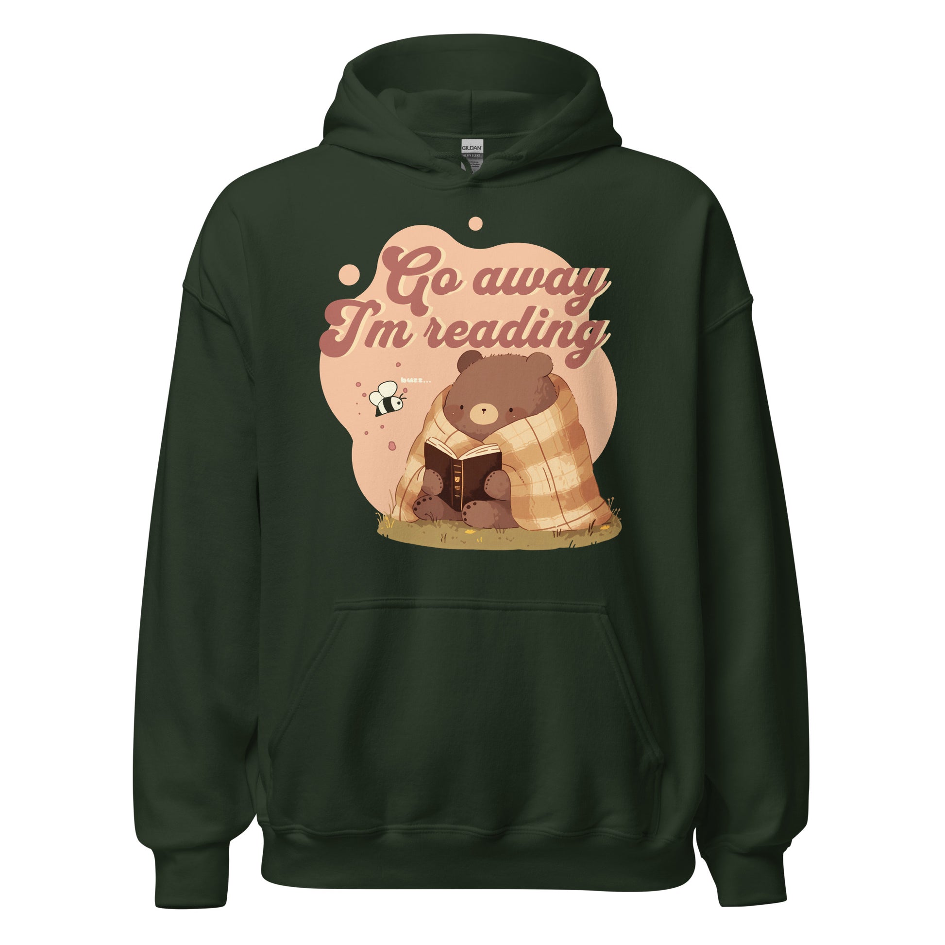 Go Away I'm Reading Hoodie - The Bean Workshop - Book Hoodie, Cozy Bear Reading Pullover, Cozycore, fall, Funny Introvert Bookworm Hoodie, Gift for Book Lover, Go Away I'm Reading Hoodie, Graphic Hoodie, Hoodie, Introvert Humor., Loungewear, Reading Bear, Retro Aesthetic, Sassy Quote