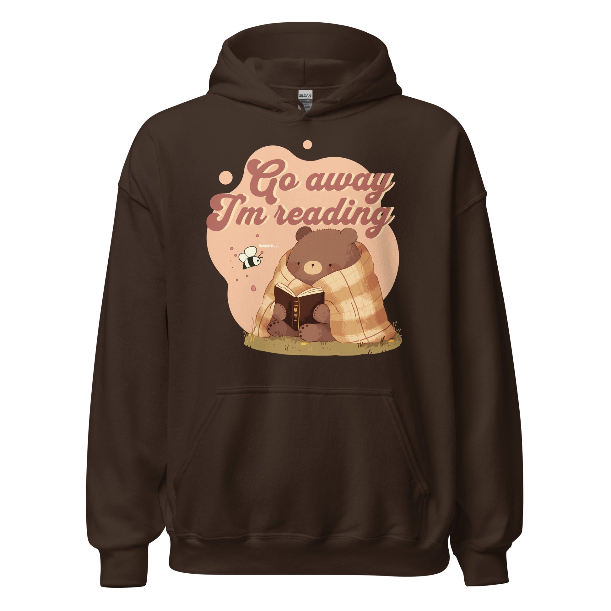 Go Away I'm Reading Hoodie - The Bean Workshop - Book Hoodie, Cozy Bear Reading Pullover, Cozycore, fall, Funny Introvert Bookworm Hoodie, Gift for Book Lover, Go Away I'm Reading Hoodie, Graphic Hoodie, Hoodie, Introvert Humor., Loungewear, Reading Bear, Retro Aesthetic, Sassy Quote