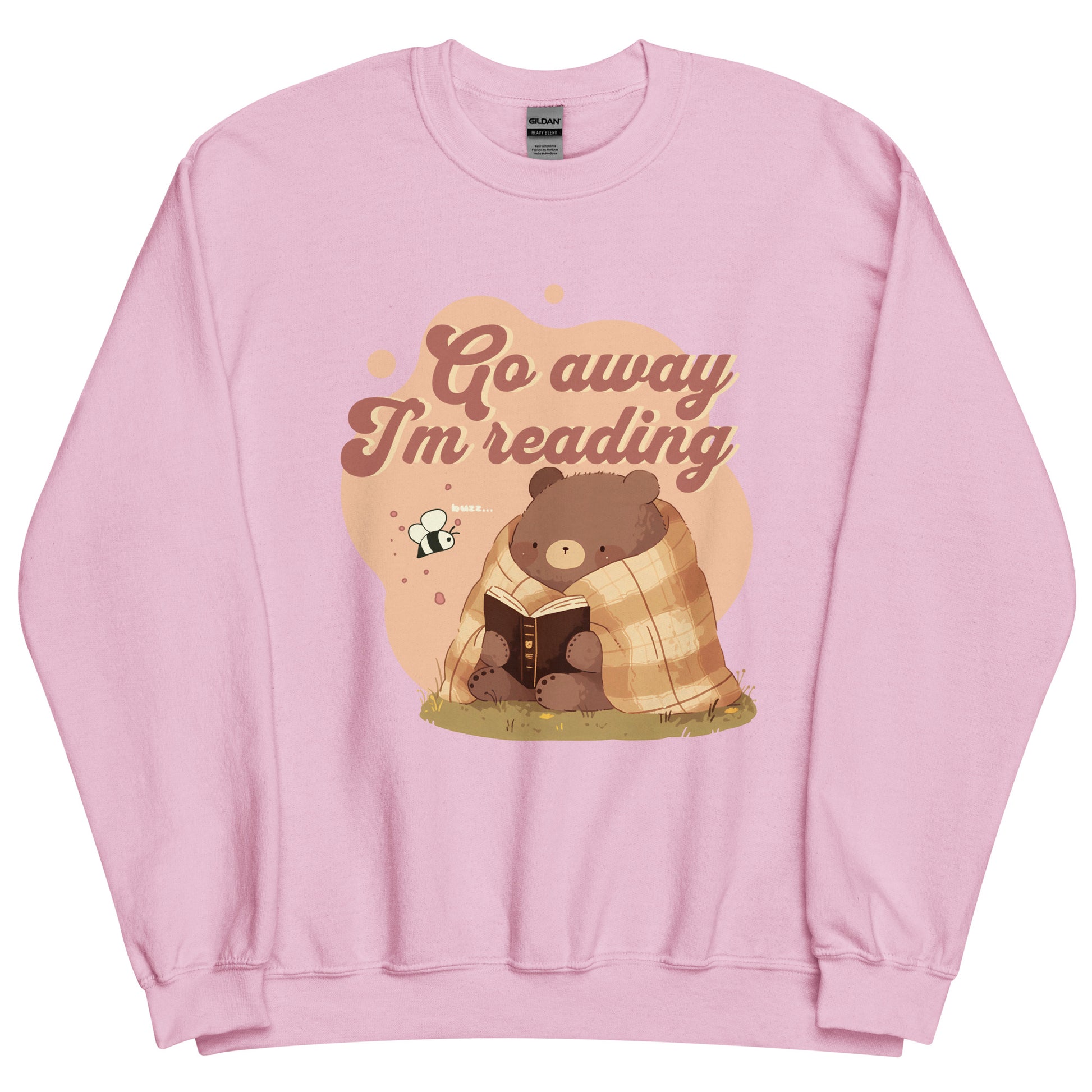 Go Away I'm Reading Sweatshirt - The Bean Workshop - Bookish Sweatshirt, Bookworm Graphic., Comfy Aesthetic, Cozy Introvert Reader Crewneck, Cozy Nights In, Crewneck Sweatshirt, fall, Funny Book Club Pullover, Funny Reading Quote, Go Away I'm Reading Sweatshirt, Hygge Style, Introvert Bear, Reading Marathon, Sweatshirt