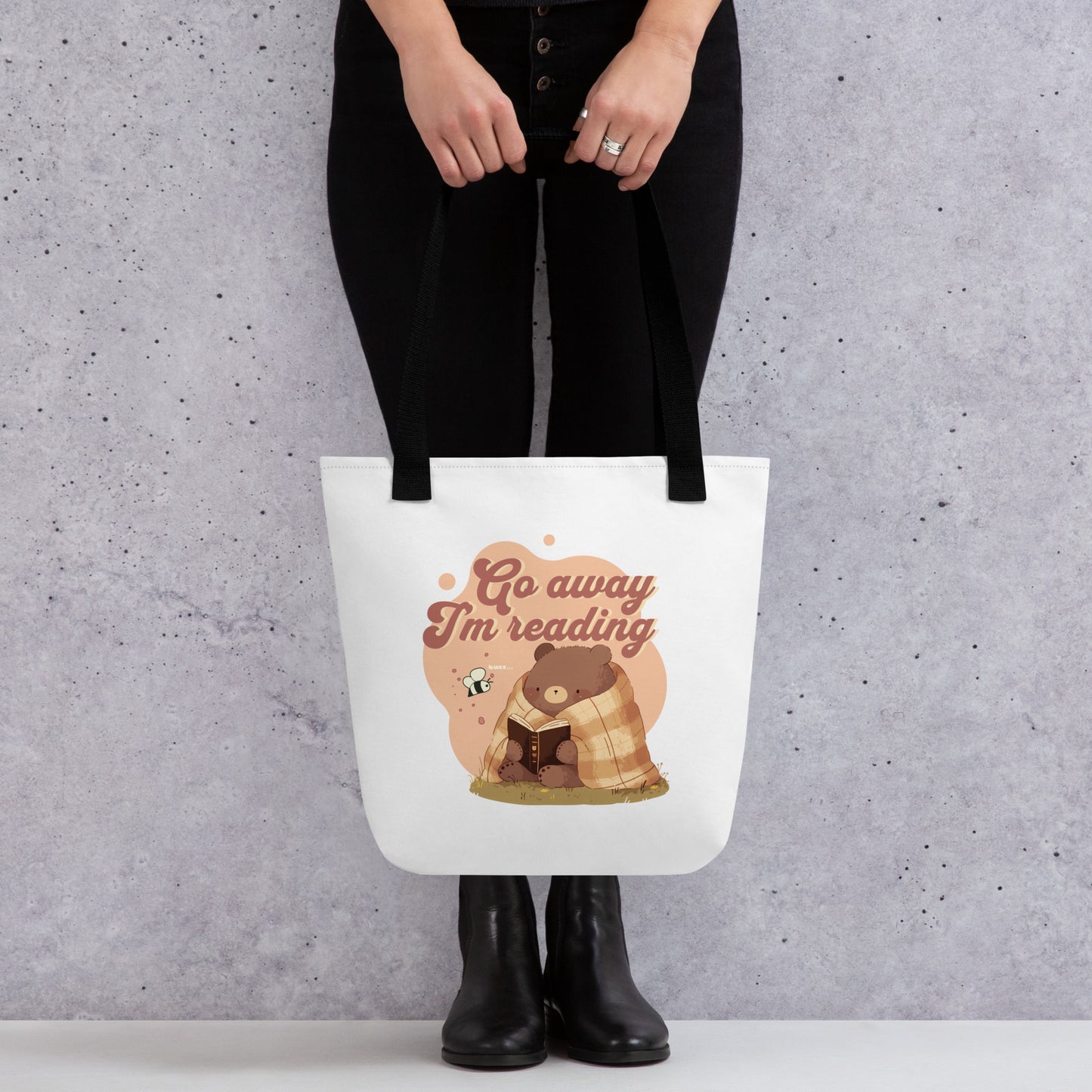 Go Away I'm Reading Tote Bag - The Bean Workshop - Book Haul, Book Lover Graphic., Book Tote, Bookish Aesthetic, Canvas Tote, Cute Retro, fall, Funny Bookworm Canvas Library Bag, Funny Quote, Go Away I'm Reading Tote Bag, Introvert Reader Market Tote, Library Bag, Reading Bear, Tote Bag