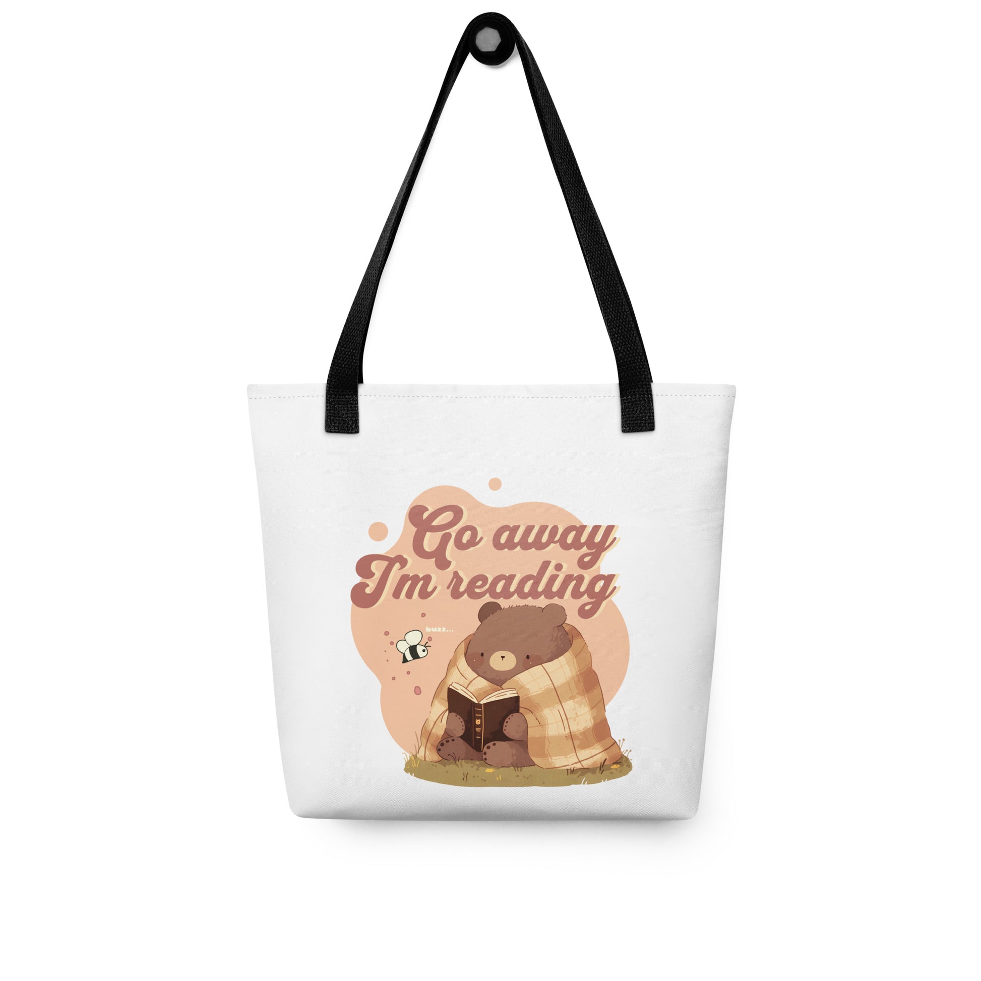 Go Away I'm Reading Tote Bag - The Bean Workshop - Book Haul, Book Lover Graphic., Book Tote, Bookish Aesthetic, Canvas Tote, Cute Retro, fall, Funny Bookworm Canvas Library Bag, Funny Quote, Go Away I'm Reading Tote Bag, Introvert Reader Market Tote, Library Bag, Reading Bear, Tote Bag
