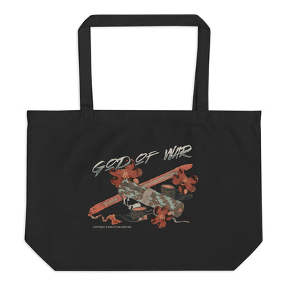 God of War Lord Zhangwei Large Organic Cotton Twill Tote Bag - The Bean Workshop - Book lover gift idea, Bookish aesthetic, Celestial Kingdom, Fantasy battle axe design, Fantasy warrior aesthetic, God of War, Immortal, organic cotton twill tote bag, Sue Lynn Tan, tote, tote bag, Weapon-inspired bookish art