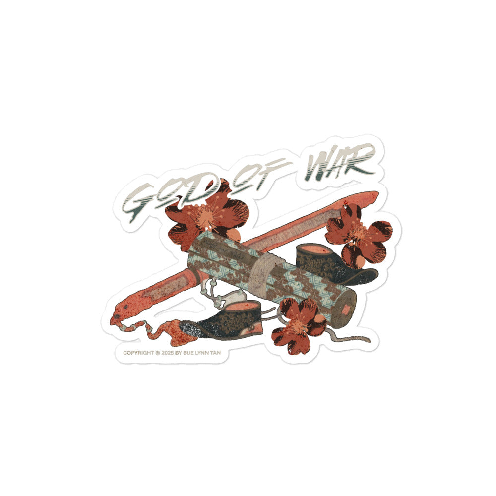 God of War Lord Zhangwei Stickers - The Bean Workshop - Asian fantasy, Book lover gift idea, Bookish aesthetic, Bookish Gift, bookish sticker, Celestial Kingdom, Celestial Kingdom merch, dark academia, die cut sticker, Fantasy battle axe design, fantasy romance sticker, God of War, Immortal, kindle sticker, morally grey, romantasy, Sue Lynn Tan, Sue Lynn Tan merch, Weapon-inspired bookish art, Zhangwei