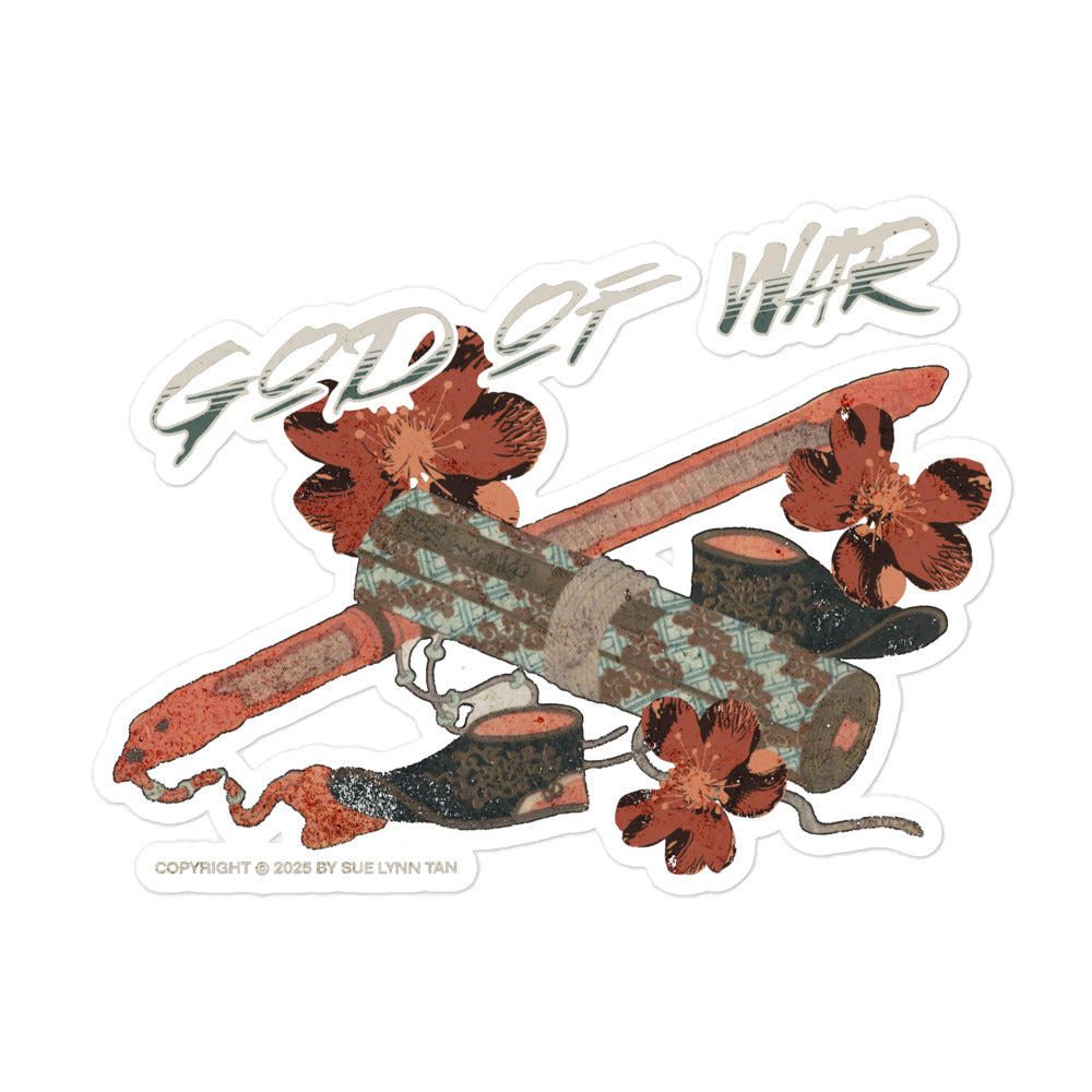 God of War Lord Zhangwei Stickers - The Bean Workshop - Book lover gift idea, Bookish aesthetic, Celestial Kingdom, Fantasy battle axe design, God of War, Immortal, Sue Lynn Tan, Weapon-inspired bookish art