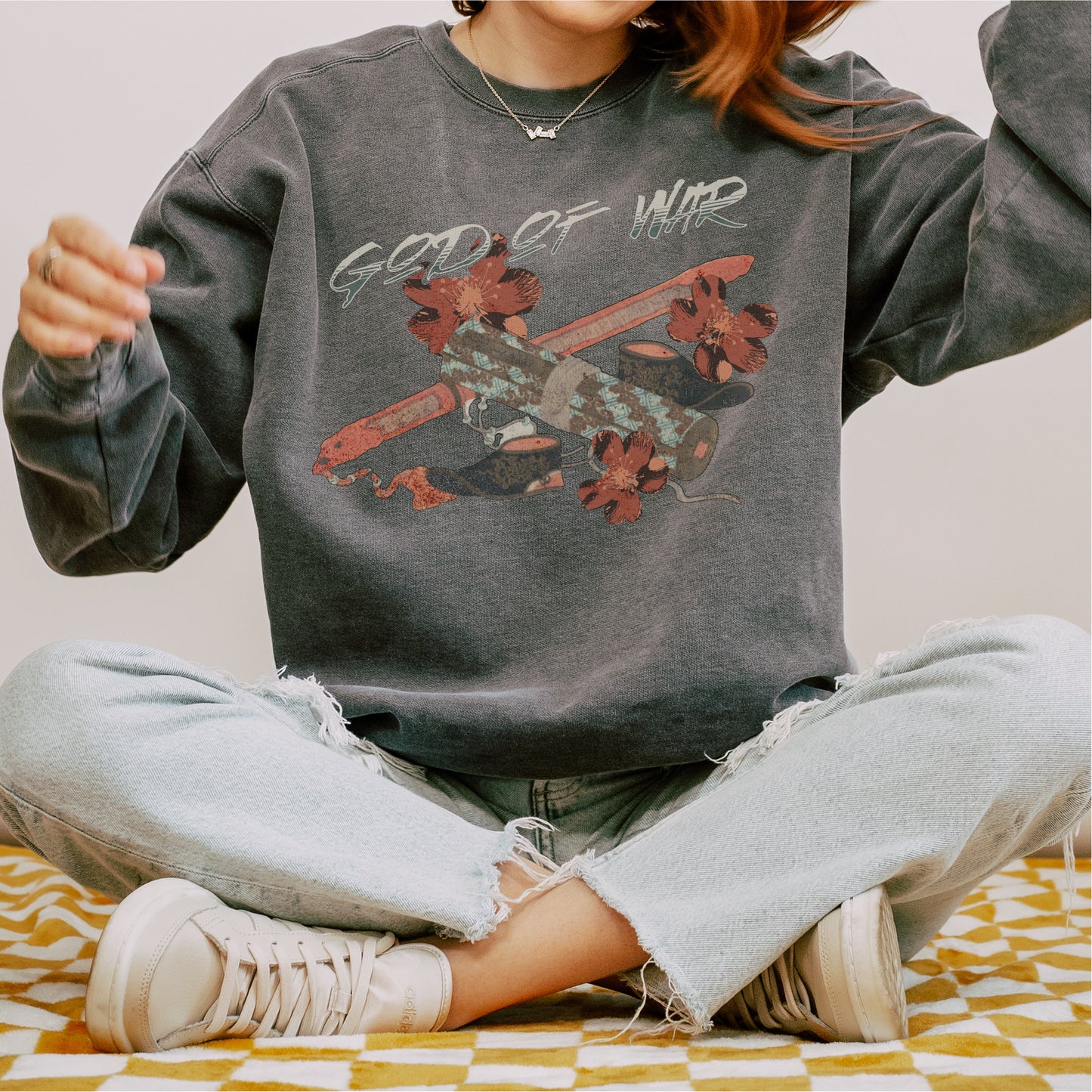 God of War Lord Zhangwei Sweatshirt - The Bean Workshop - Book lover gift idea, Bookish aesthetic, Celestial Kingdom, Comfort color sweatshirt, Fantasy battle axe design, Fantasy warrior aesthetic, God of War, Immortal, Sue Lynn Tan, Sweater, Sweatshirt, Weapon-inspired bookish art