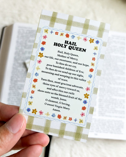 Hail Holy Queen Prayer Card & Bookmark - The Bean Workshop - archangel, Baptism, Catholic, children, Confirmation, Confirmation gift, faith gift, First Communion, guardian angel, Hail Holy Queen, Hail Mary, Holy Family, Holy Spirit, Marian gift, Pentecost, prayer card, St. Joseph, St. Michael