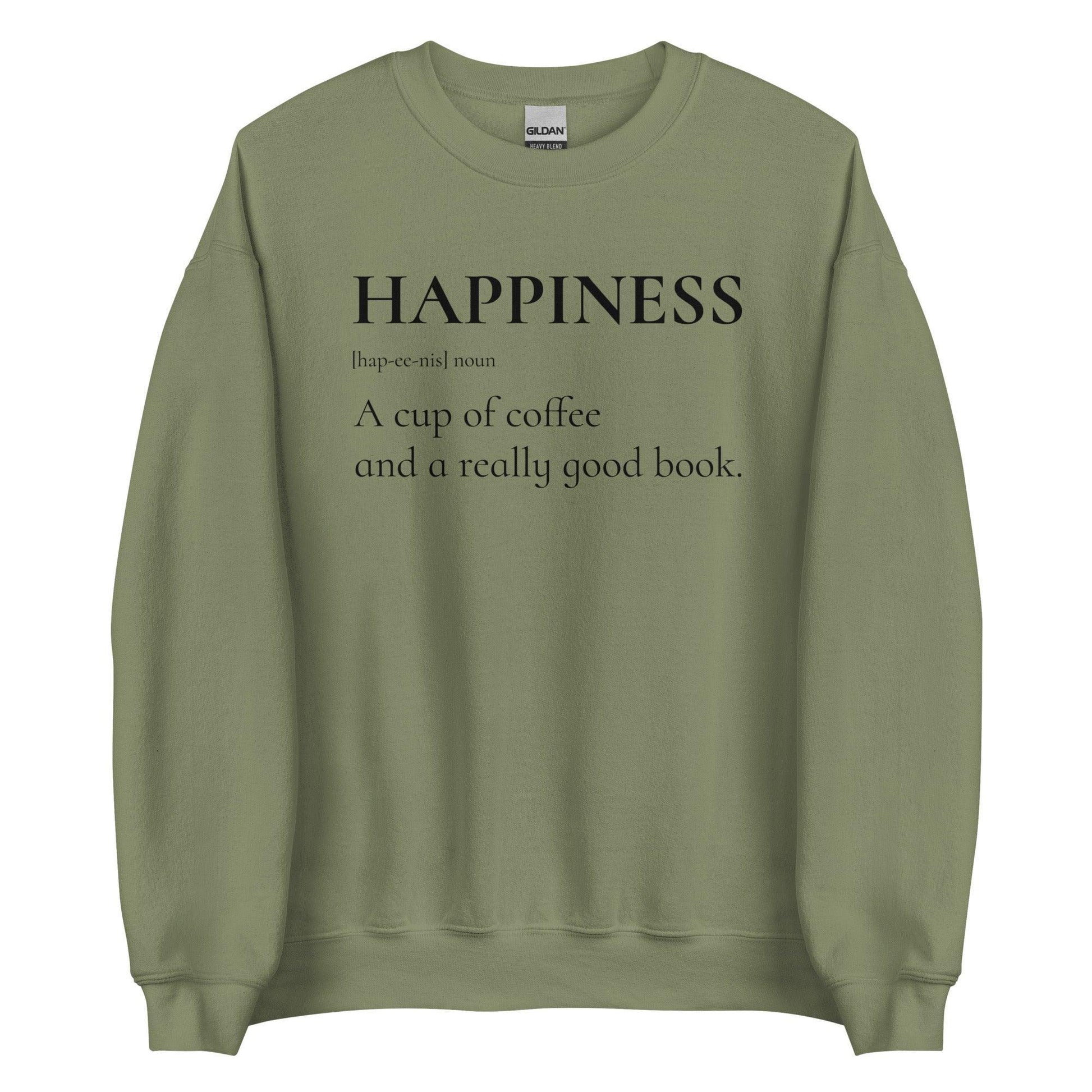 Happiness is a Cup of Coffee and a Good Book Sweater - The Bean Workshop - book lover, bookish, minimalistic, read everyday, sweatshirt