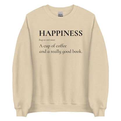 Happiness is a Cup of Coffee and a Good Book Sweater - The Bean Workshop - book lover, bookish, minimalistic, read everyday, sweatshirt