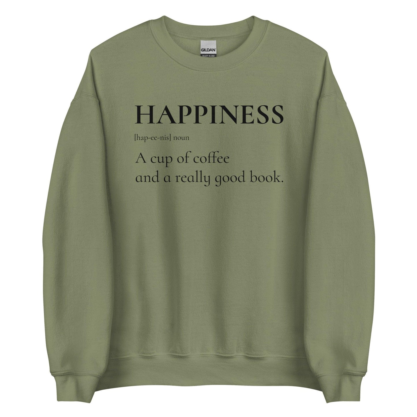 Happiness is a Cup of Coffee and a Good Book Sweater - The Bean Workshop - book lover, bookish, minimalistic, sweatshirt