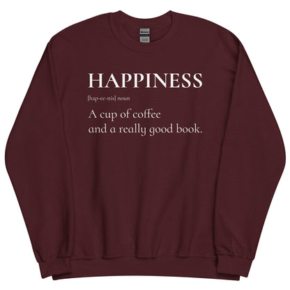 Happiness is a Cup of Coffee and a Good Book Sweatshirt - The Bean Workshop - book lover, bookish, minimalistic, read everyday, sweatshirt