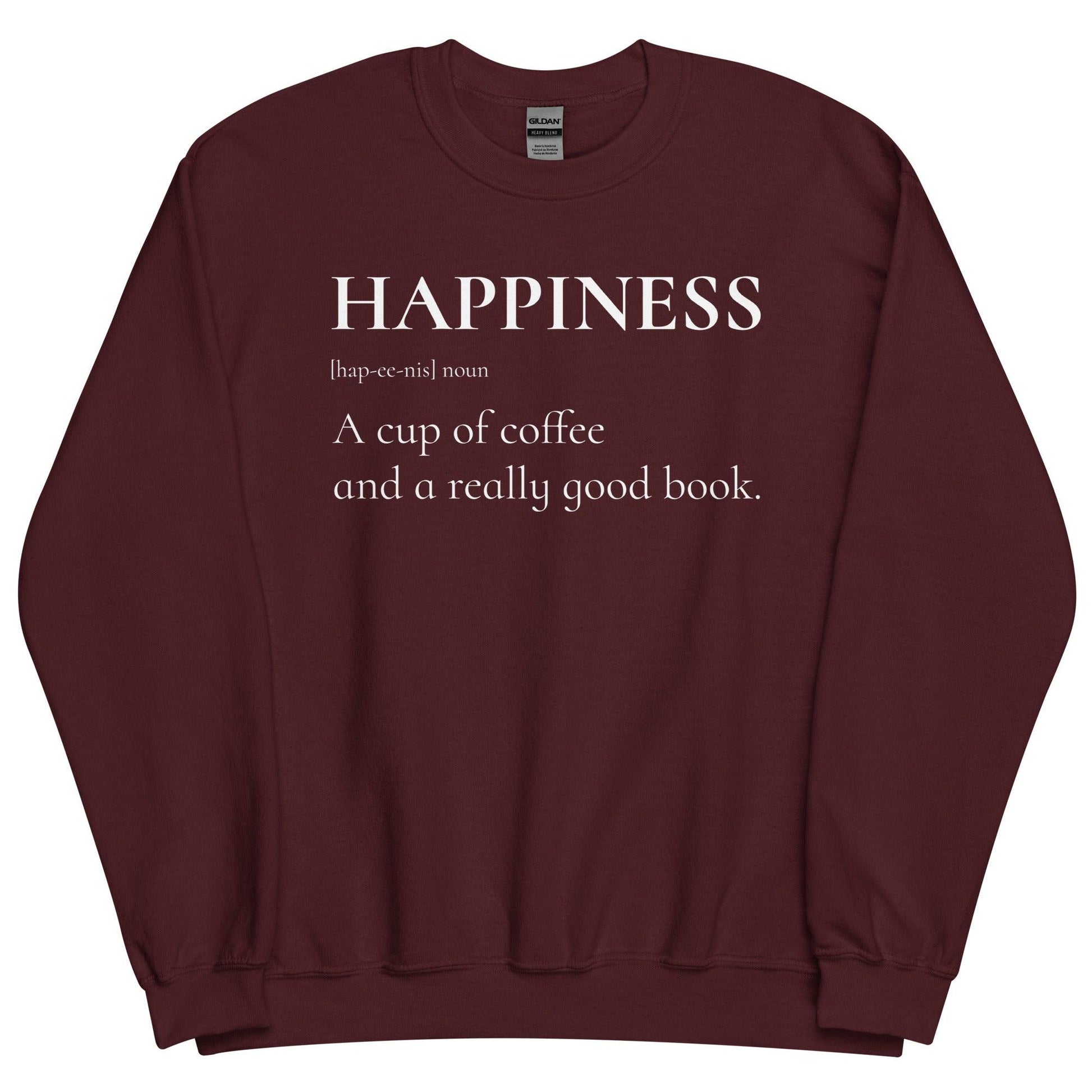 Happiness is a Cup of Coffee and a Good Book Sweatshirt - The Bean Workshop - book lover, bookish, minimalistic, sweatshirt