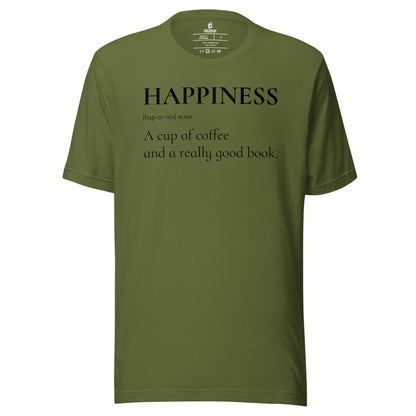 Happiness is a Cup of Coffee and a Good Book T-Shirt - The Bean Workshop - book lover, bookish, read everyday, t-shirt