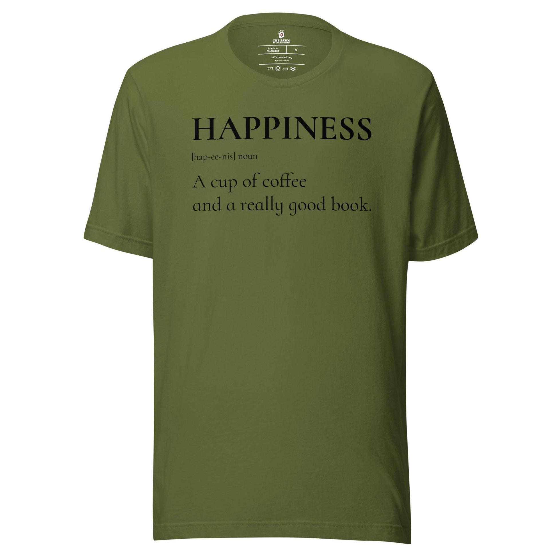 Happiness is a Cup of Coffee and a Good Book T-Shirt - The Bean Workshop - book lover, bookish, read everyday, t-shirt