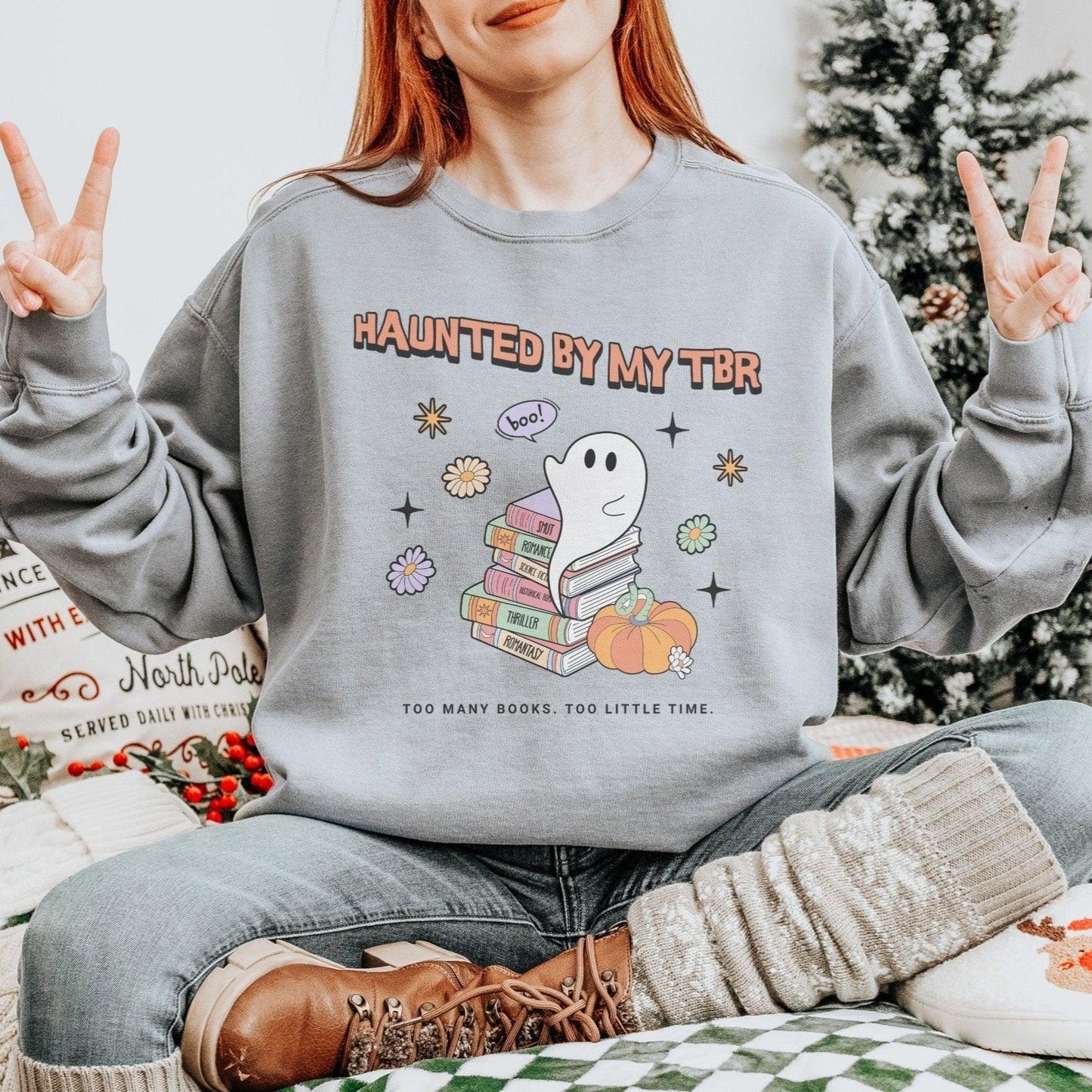 Haunted by TBR Heavyweight Long Sleeve Shirt - The Bean Workshop - halloween, long sleeve shirt, long sleeve tee