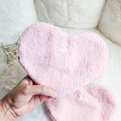 Heart Shaped Teddy Zipper Pouch — Bookish Accessory Bag - The Bean Workshop - book lover gift, bookish accessories, coquette zipper pouch, heart shaped pouch, teddy fabric bag