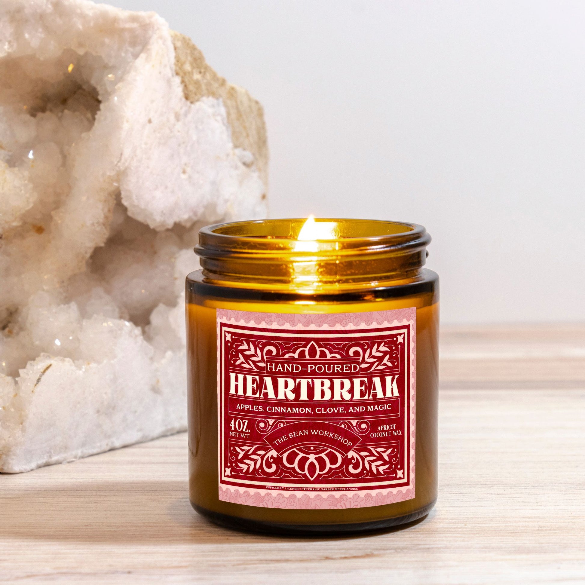 Heartbreak Candle Amber Jar 4oz - The Bean Workshop - once upon a broken heart, ouabh, stephanie garber