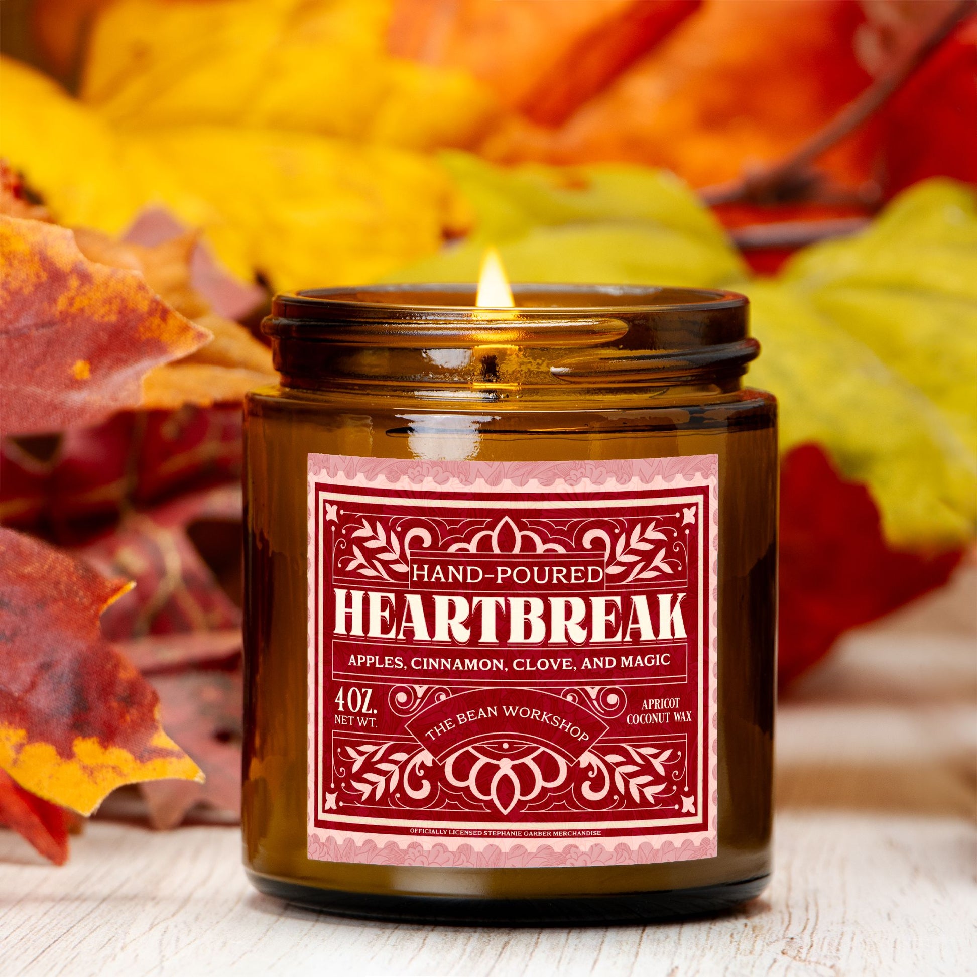 Heartbreak Candle Amber Jar 4oz - The Bean Workshop - once upon a broken heart, ouabh, stephanie garber