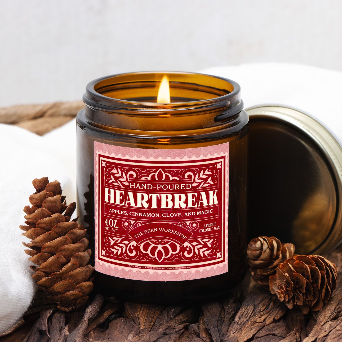 Heartbreak Candle Amber Jar 4oz - The Bean Workshop - once upon a broken heart, ouabh, stephanie garber