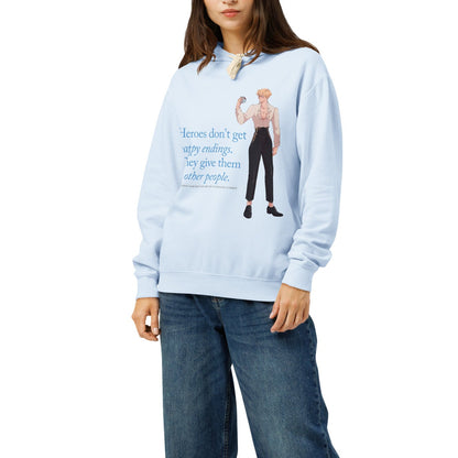 Heroes Don't Get Happy Endings Lightweight Hoodie - The Bean Workshop - Blue Serif Typography, Cozy Reading Wear, Cream and Black Color Palette, Dark Fairytale, Fae Prince Aesthetic, Heroes Dont Get Happy Endings Lightweight Hoodie for Book Lovers, Illustrated Jacks Character Art, Jacks Prince of Hearts Quote Merch, Layering Essential, Lightweight Hoodie, Once Upon a Broken Heart, Stephanie Garber
