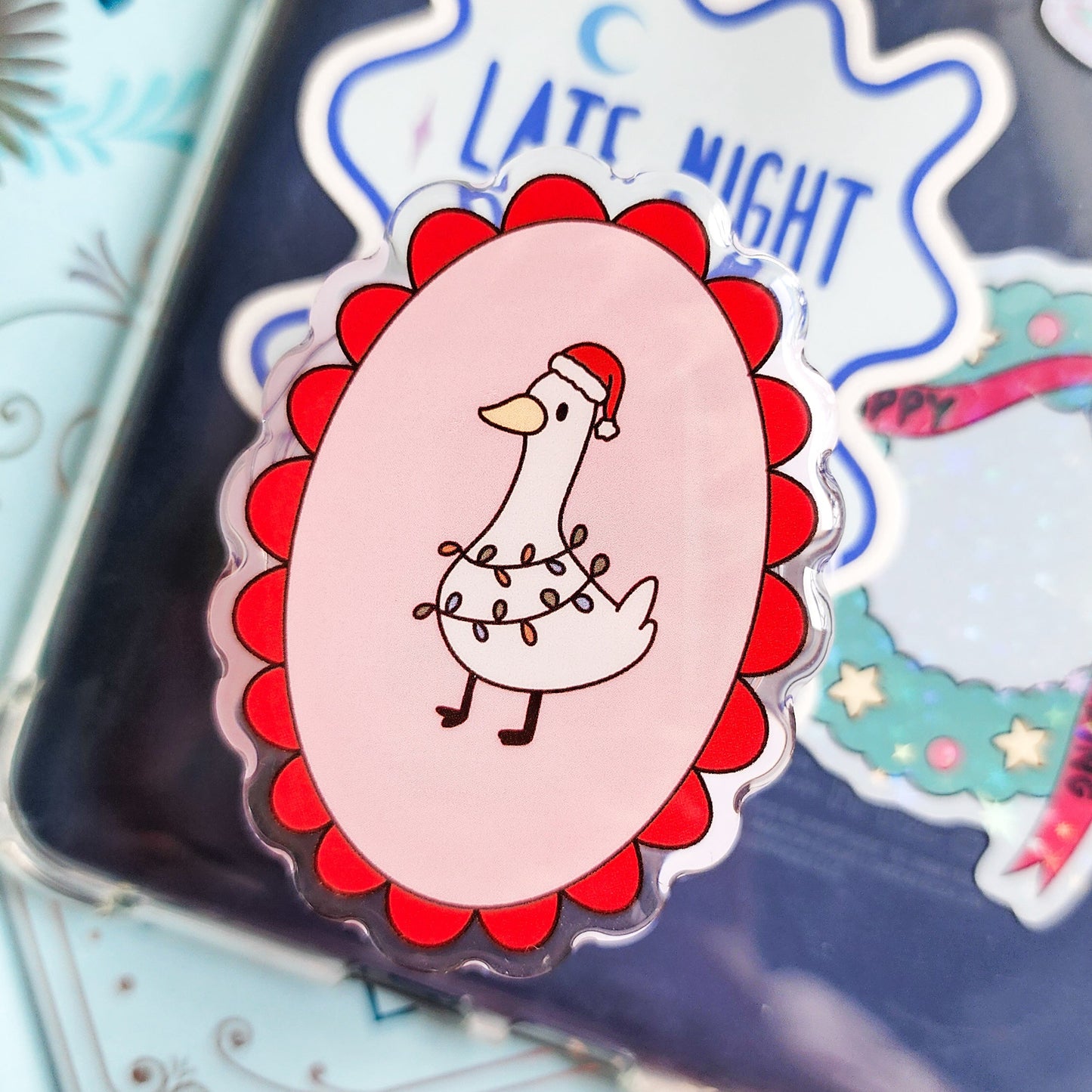 Holiday Silly Goose Magnetic Kindle Grip or Phone Holder - The Bean Workshop - Bookish Accessories, kindle grip, reading accessories