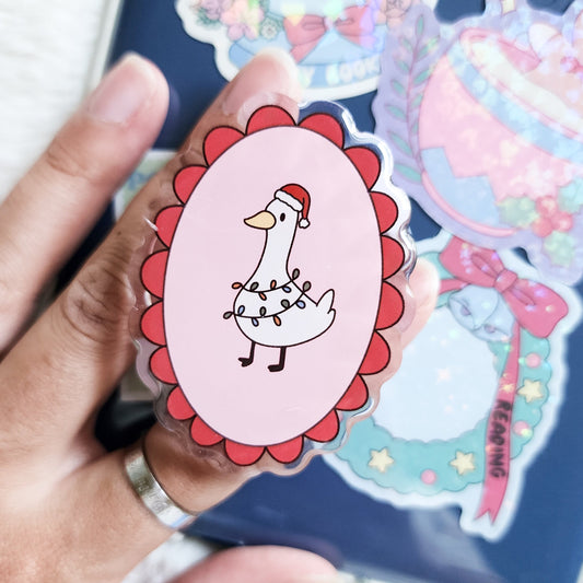 Holiday Silly Goose Magnetic Kindle Grip or Phone Holder - The Bean Workshop - Bookish Accessories, kindle grip, reading accessories
