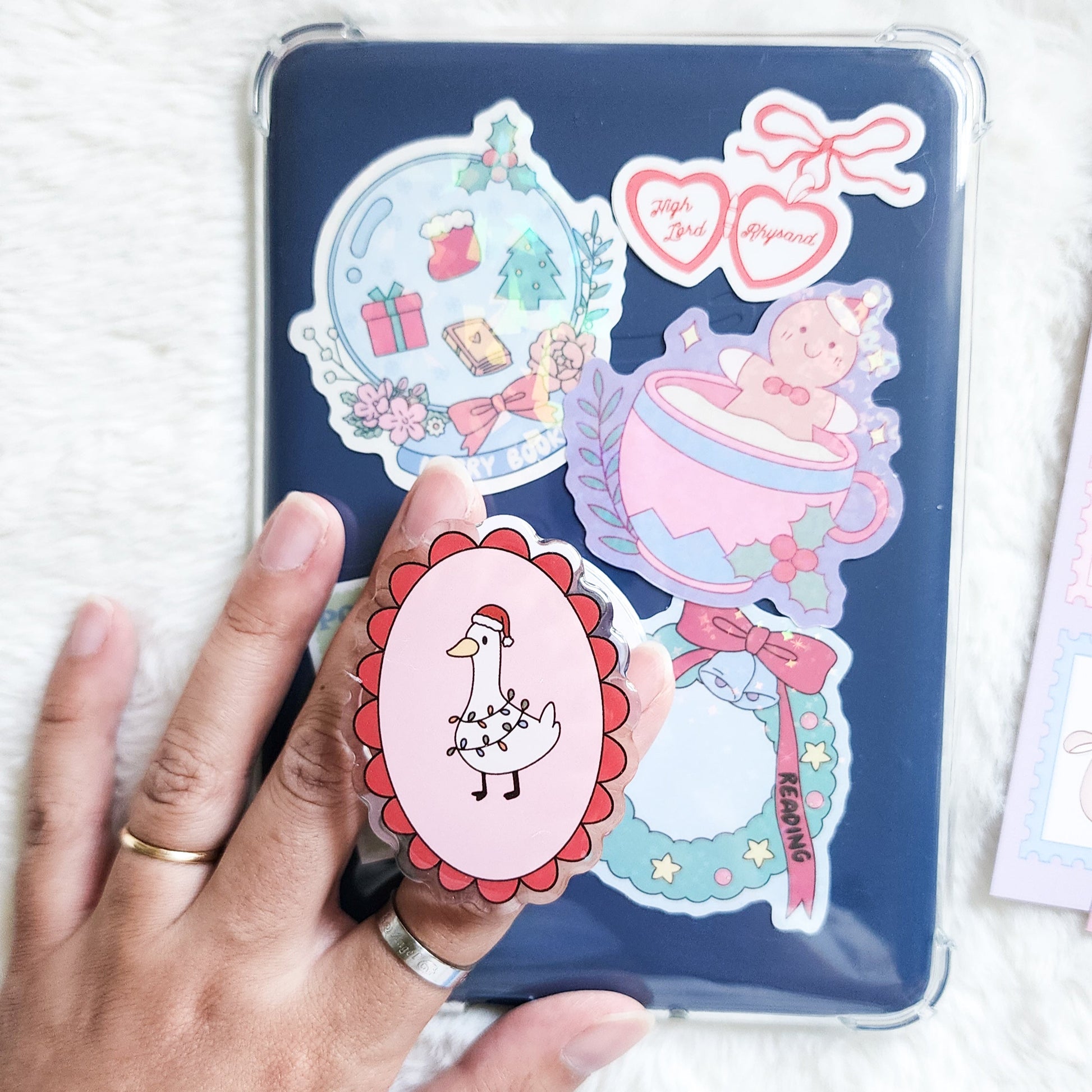 Holiday Silly Goose Magnetic Kindle Grip or Phone Holder - The Bean Workshop - Bookish Accessories, kindle grip, reading accessories