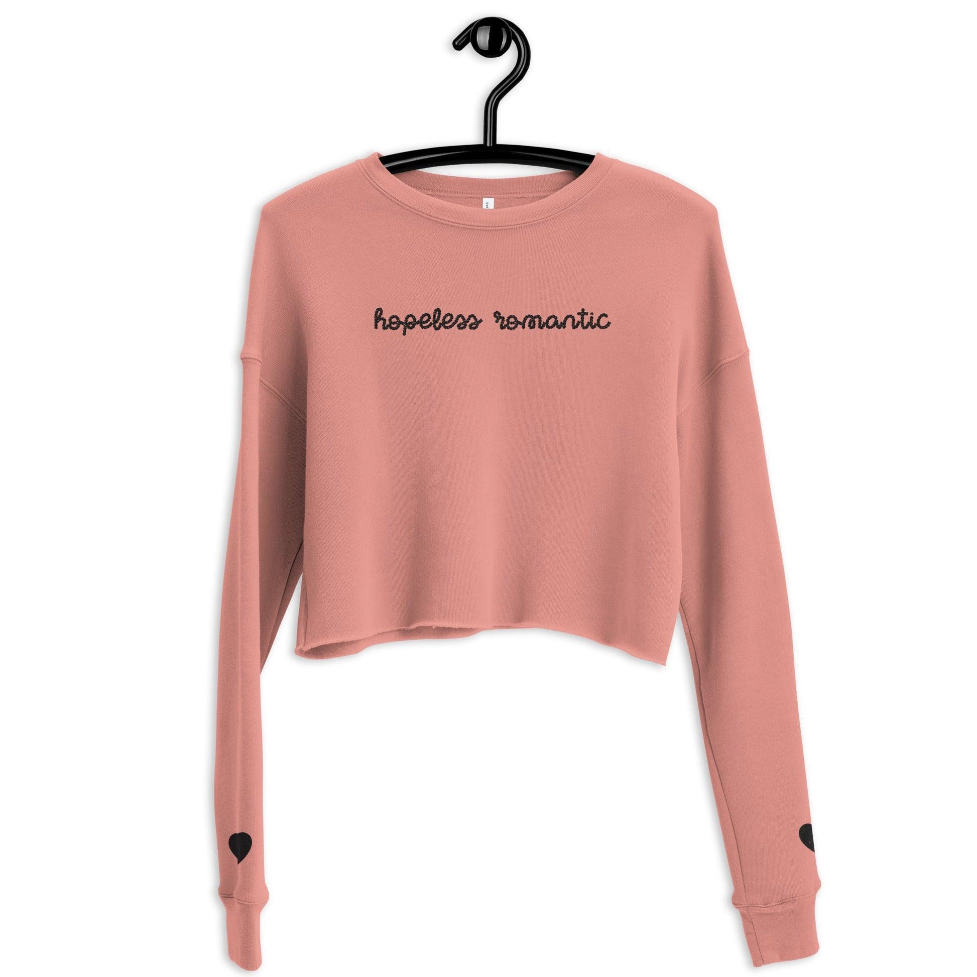 Hopeless Romantic Embroidered Crop Sweatshirt - The Bean Workshop - book lover, bookish, coquette, crop top, cute, embroidered, minimalistic, sweatshirt