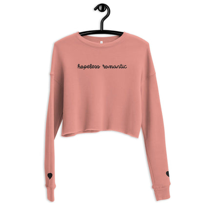 Hopeless Romantic Embroidered Crop Sweatshirt - The Bean Workshop - book lover, bookish, coquette, crop top, cute, embroidered, minimalistic, sweatshirt
